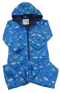 Modrá šustáková jarní kobminéza s dinosaury a kapucí Mothercare