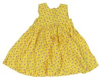 Žluté plátěné šaty s kytičkami zn. Mothercare 