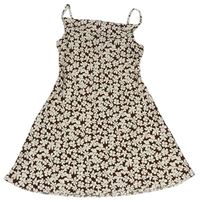 Hnědo-bílé kytičkované šaty s vodou Candy Couture 