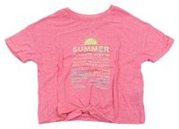 Neonově růžové crop tričko s nápisem a sluníčkem M&S