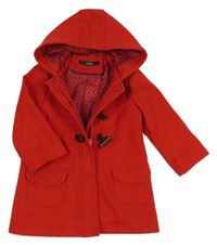 Červený flaušový podšitý kabát s kapucí George 