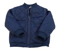 Tmavomodrá šusťáková prošívaná zimní bunda Shein