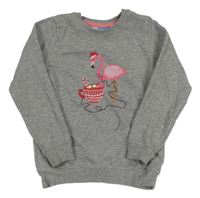 Šedá melírovaná mikina s plameňákem Lupilu