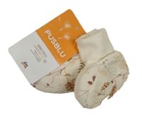 Nové - Smetanové bavlněné zateplené capáčky s listy Pusblu vel. 68