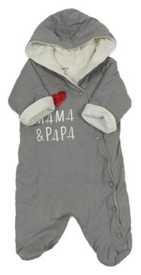 Šedá tepláková zateplená kombinéza s nápisem a kapucí Baby Sweets 