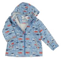 Světlemodrá nepromokavá bunda s auty a kapucí Lupilu