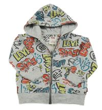 Šedá propínací mikina s nápisy a kapucí Levi´ s