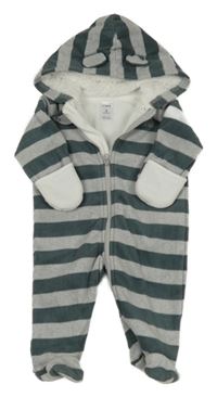 Šedo-khaki pruhovaná fleecová podšitá kombinéza s kapucí Carter's