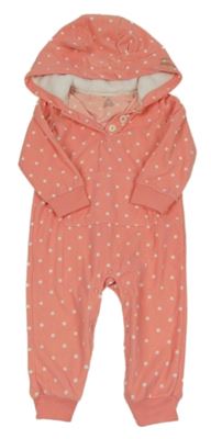Lososová fleecová kombinéza s puntíky a kapucí Carter's