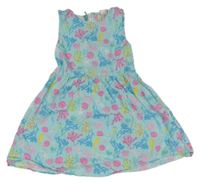 Světlemodré plátěné šaty s mořskými živočichy LCW 