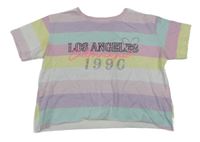 Barevné pruhované crop oversize tričko s nápisem Primark