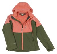 Khaki-růžová softshellová zateplená bunda s odepínací kapucí McKinley