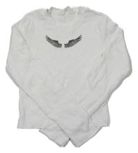 Bílé žbrované crop triko s křídly H&M