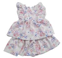 Bílo-světlerůžovo/fialové květované vzorované vrstvené šaty s volánky so cute