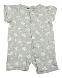 Šedý melírovaný puntíkatý kraťasový overal s kytičkami H&M