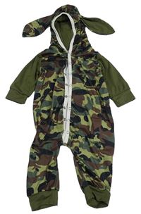 Army-khaki overal s kapucí s oušky 