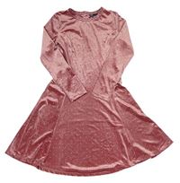 Starorůžovo-zlaté puntíkaté sametové šaty M&S