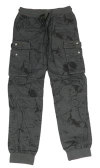 Tmavošedo-čermé army cargo cuff plátěné kalhoty s úpletovým pasem Chapter young