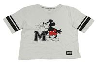 Bílé crop tričko s Mickey a černými pruhy C&A