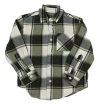 Tmavokhaki-bílo-černá kostkovaná flanelová košile PRIMARK