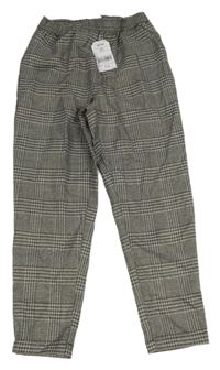 Nové - černo-tmavošedo-šedo--zlaté kostkované vzorované kalhoty Next