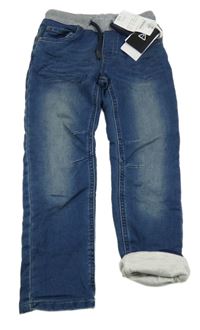 Nové - modré slim teplákové podšité rifle s úpletovým pasem dopodopo