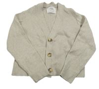 Světlešedý melírovaný žebrovaný propínací oversize crop svetr ZARA