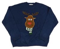 Tmavomodrý pletený svetr se sobem MANGO