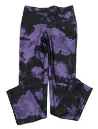 Černo-tmavofialové batikované elastické sportovní legíny H&M