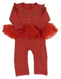 Červeno-bílý pruhovaný overal se sobem a volánky a tylovou sukní s puntíky Next