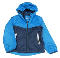 Modro-tmavomodrá kostkovaná šusťáková jarní bunda s kapucí C&A