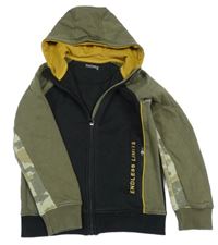 Černo-khaki-army propínací teplá mikina s nápisem a kapucí Nutmeg