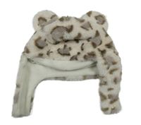 Nové - smetanovo-šedohnědo-hnědá vzorovaná kožešinová beranice s oušky Nutmeg