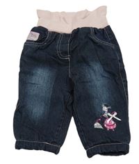 Tmavomodré podšité rifle s příšerkami a úpletovým pasem