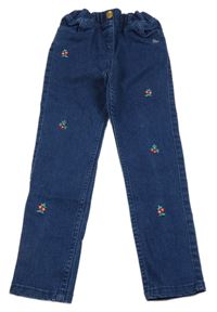 Tmavomodré skiny teplákové rifle s kytičkami SeRGeNT MaJoR 