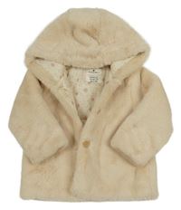 Smetanový kožešinový zateplený kabát s kapucí Matalan