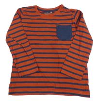 Rezavo-tmavomodré pruhované triko s kapsou Topolino