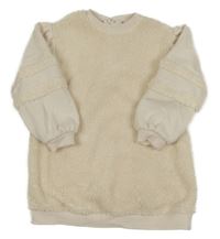 Smetanové huňato/teplákové šaty s pruhy mayoral