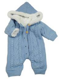 Modrá pletená zateplená kombinéza se vzorem a kapucí SHEIN