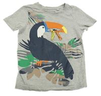 Šedé melírované tričko s tukanem a listy C&A