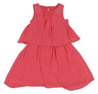 Jahodové vrstvené šifonové šaty s kamínky St. Bernard