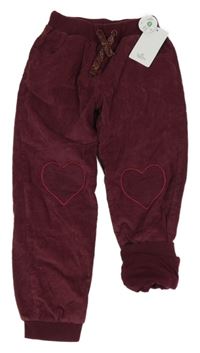 Nové - vínové cuff manšestrové podšité kalhoty s úpletovým pasem Topolino