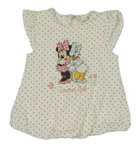 Smetanovo-černá puntíkatá balonová tunika s Minnie a volánky Disney