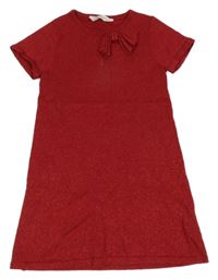 Červené melírované svetrové šaty s mašlí a třpytkami H&M