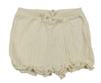 Smetanové žebrované vzorované kraťasy s mašlí a nášivkou a volánky so cute