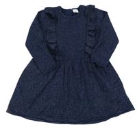 Tmavomodré melírované šaty s volánky a třpytkami H&M