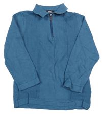 Modro/tmavomodrý svetr se žebrováním a límečkem Next