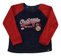 Tmavomodro-červená plyšová pyžamová mikina s nápisy a číslem PRIMARK