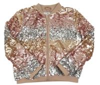 Starorůžovo-stříbrný tylový flitrový jarní bomber H&M