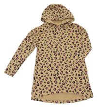 Béžovo-černo-růžové vzorované teplákové šaty s kapucí Pepperts!